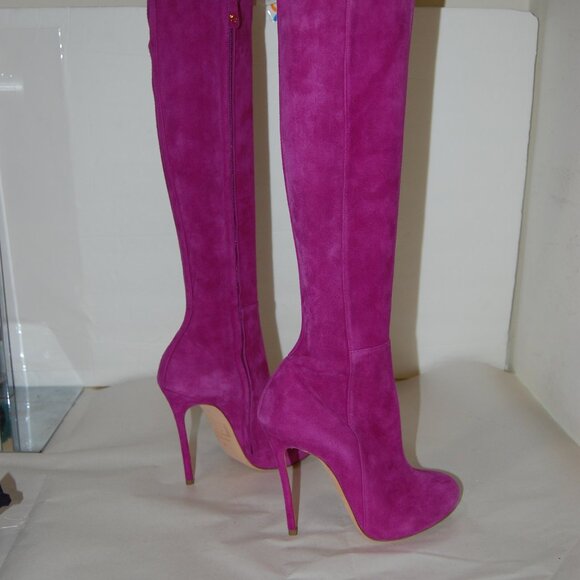 37/7❤️ DSQUARED2 Stretch Suede Leather Over Knee High Heels Mid Calf Tall BOOTS - Picture 2 of 14